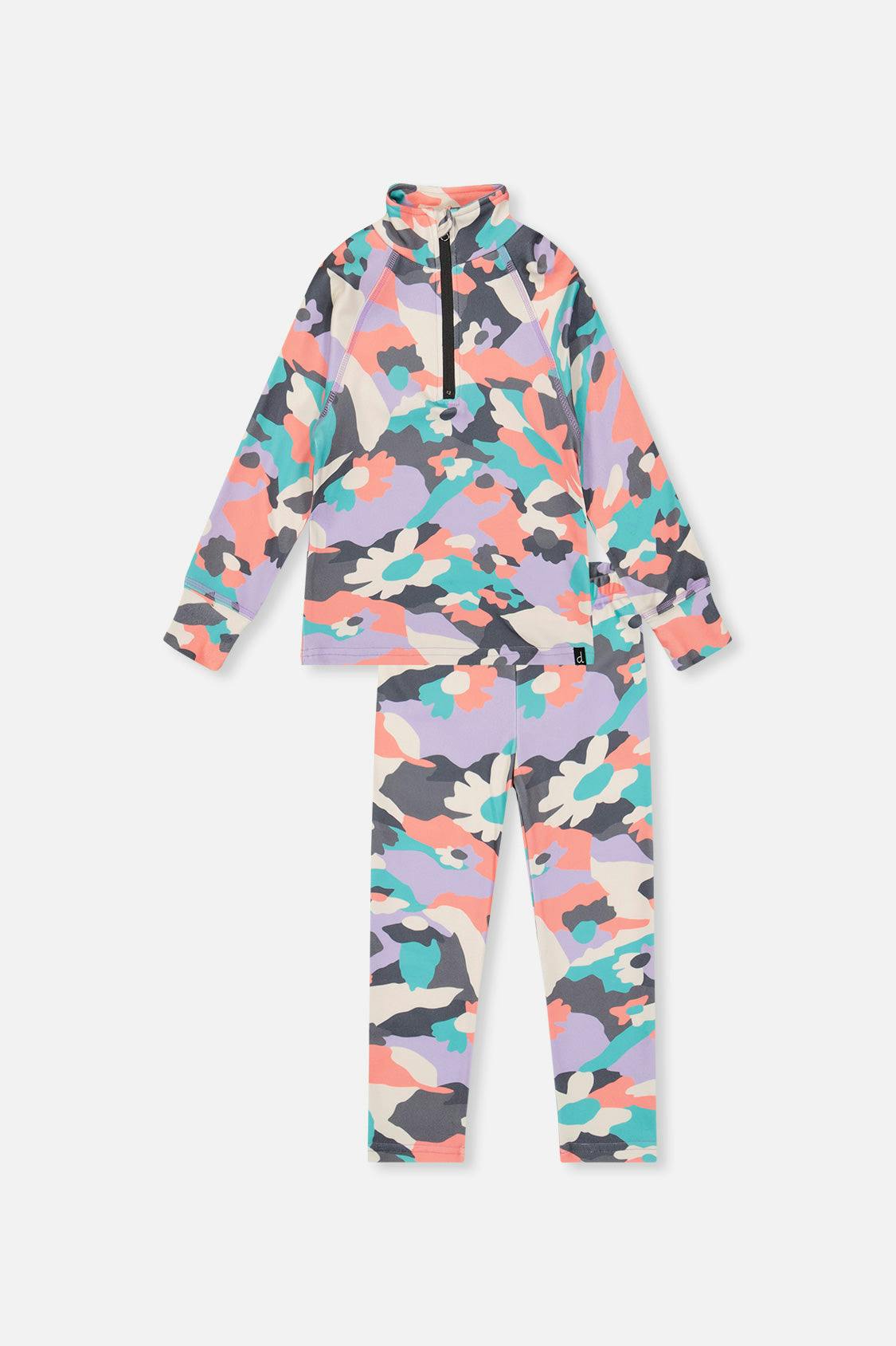 Two Piece Thermal Underwear Coral Camouflage Print