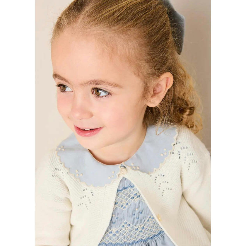 Hand Smocked Peter Pan Collar Short Sleeve Dress in Sky Blue (12mths-10yrs)