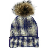 Studded Crystal Beanie With Unicorn Color Genuine Fur Pom