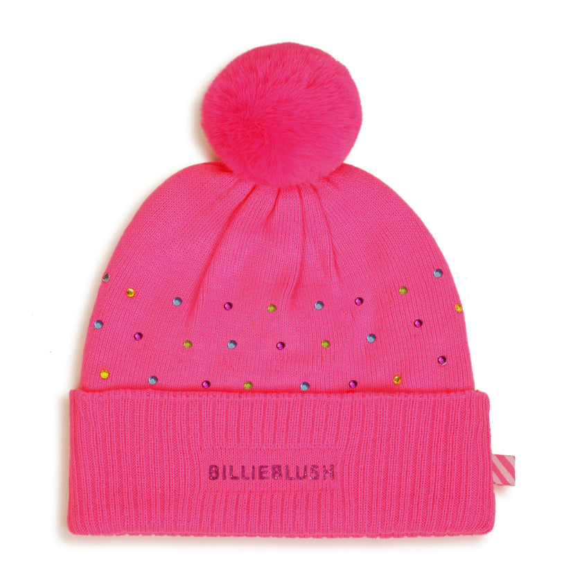 Pink Rhinestone Pom Pom Beanie