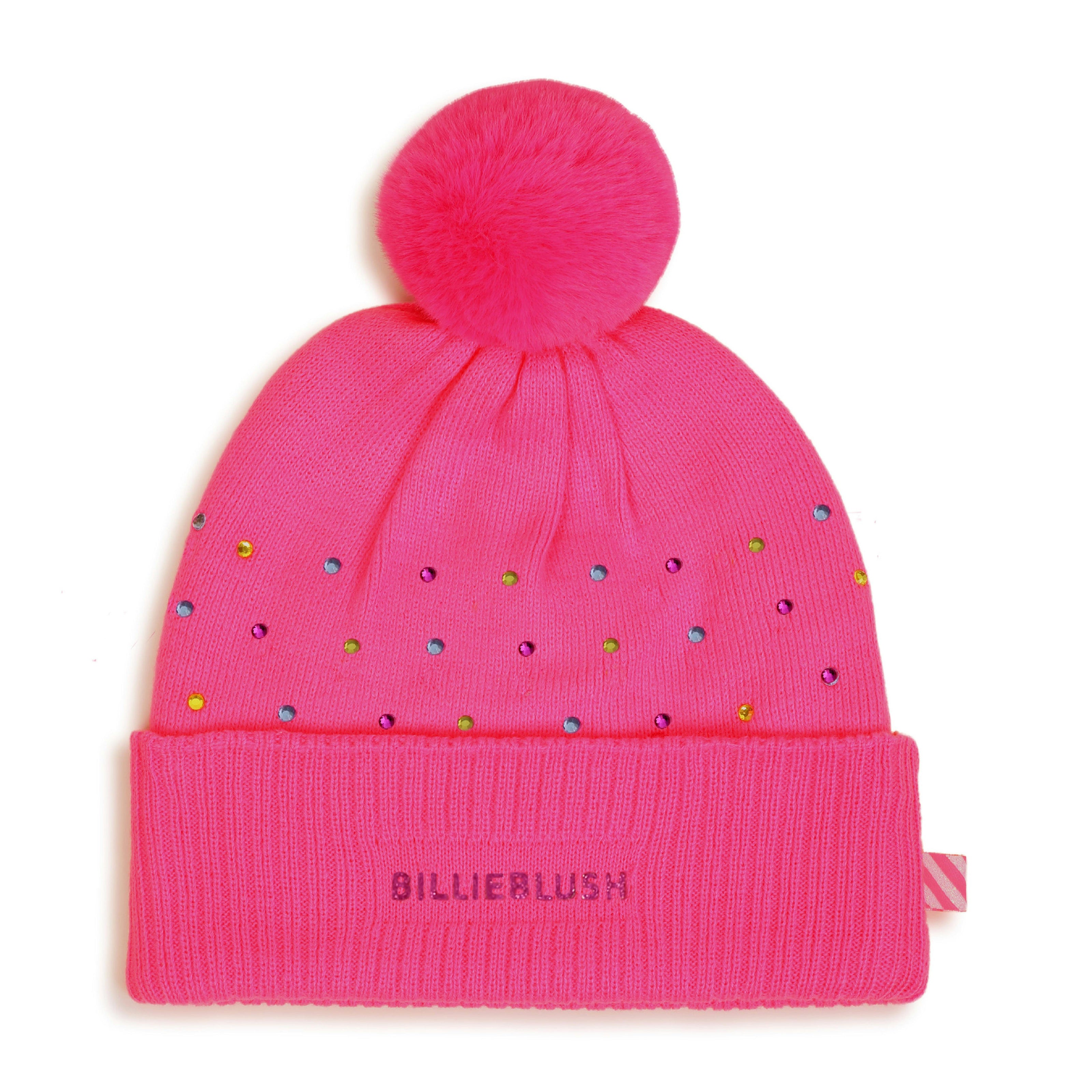 Pink Rhinestone Pom Pom Beanie