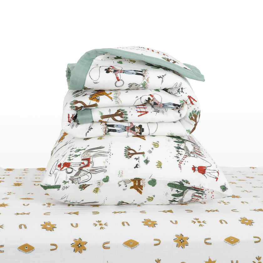 Cotton Muslin Toddler Bedding 3 Piece Set - Cowpoke