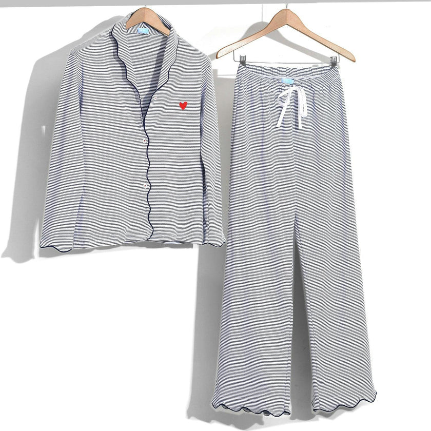 Harbor Heart Stitch Stripe Women's Button Front Long Pajama Set