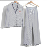 Harbor Heart Stitch Stripe Women's Button Front Long Pajama Set