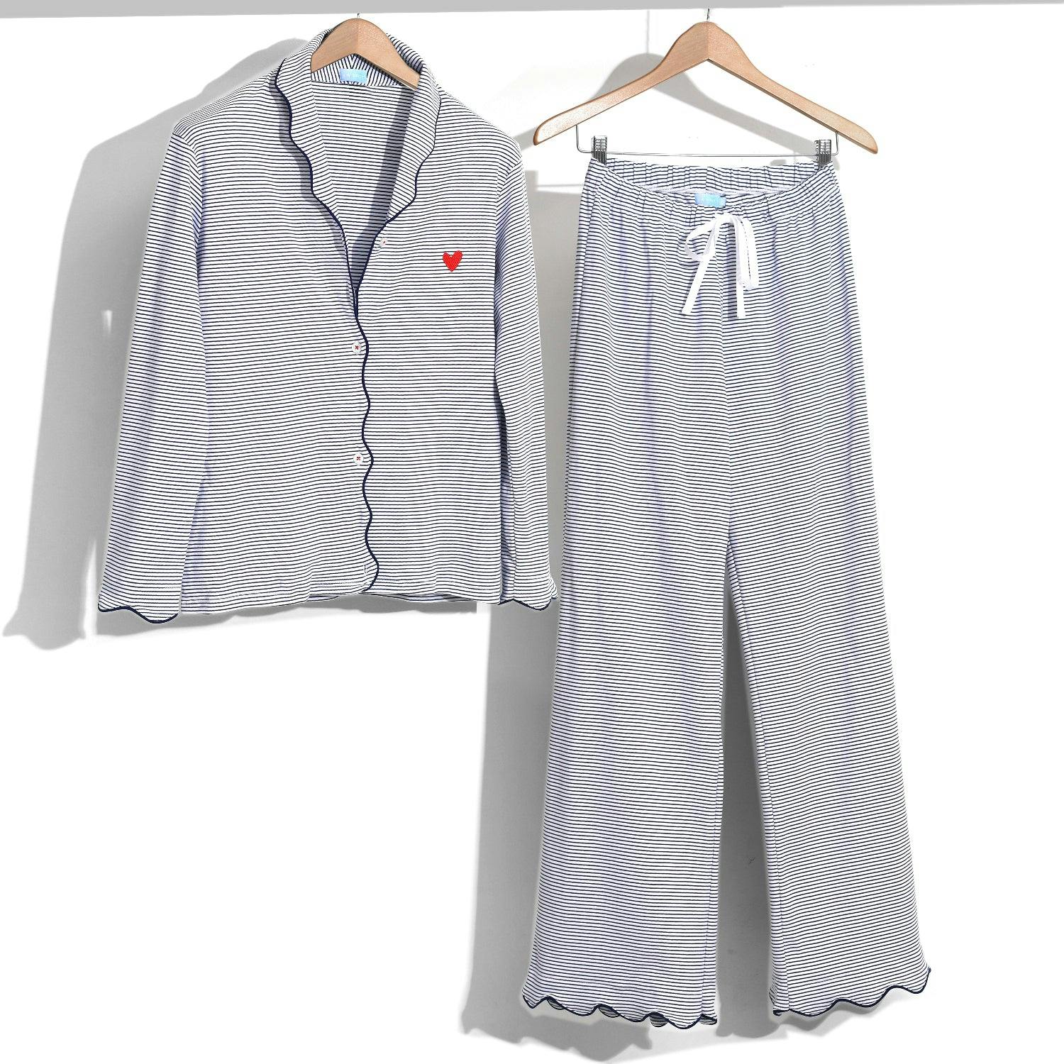 Harbor Heart Stitch Stripe Women's Button Front Long Pajama Set