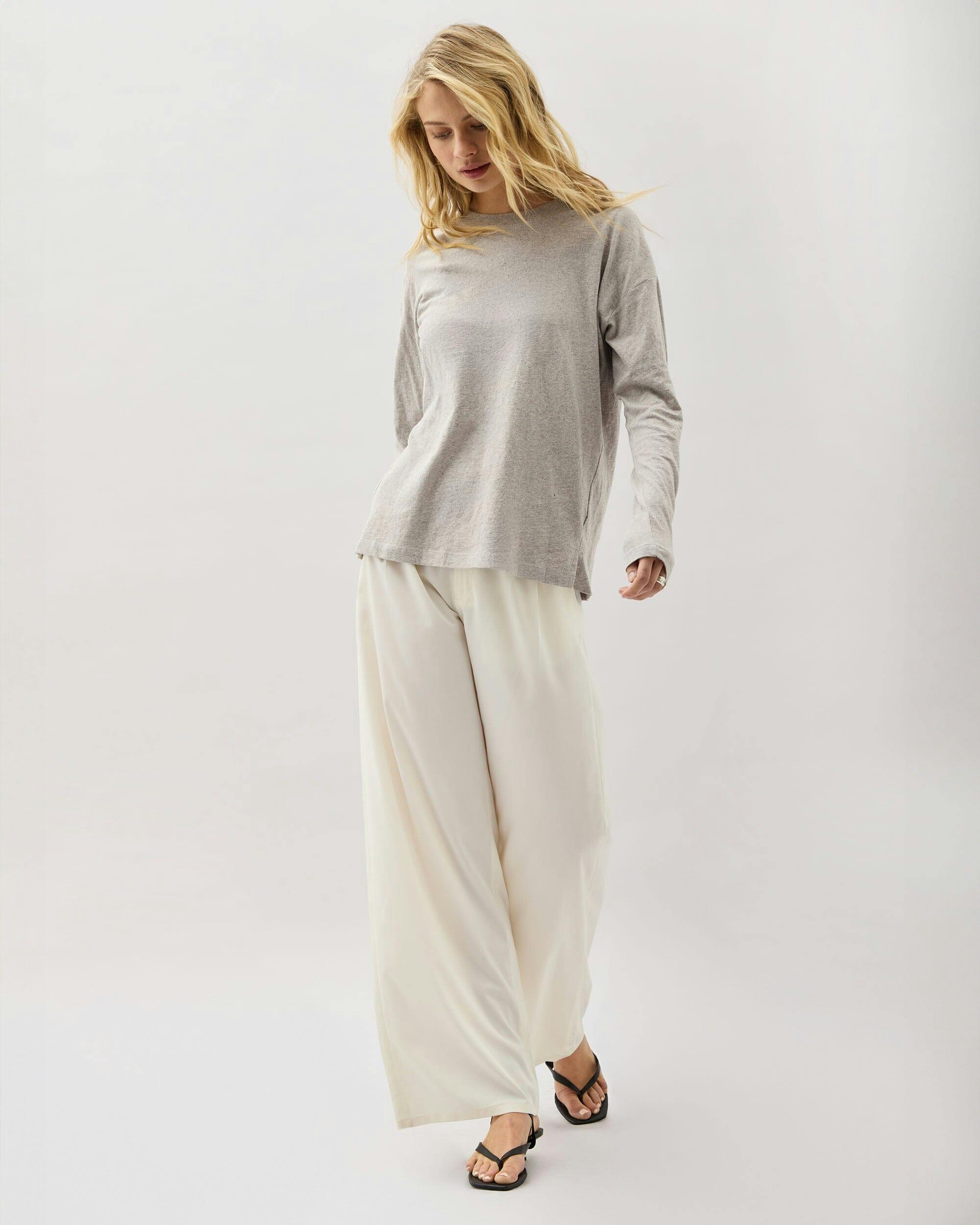 Womens Vintage Jersey Long Sleeve Tee - Recycled Cotton Jersey - Athletic Heather Grey