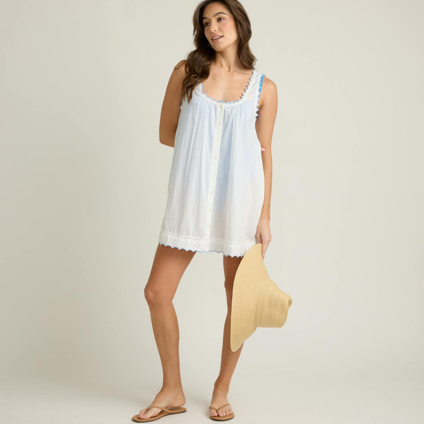 women's white scalloped button up dress