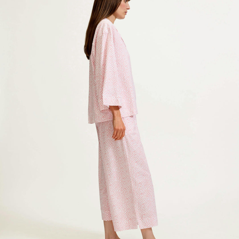 The Olivia Wide Leg Pima Pajama Set in Sweethearts