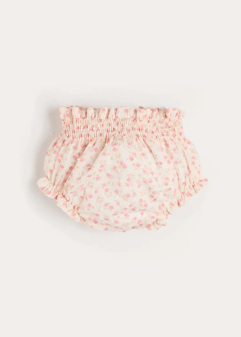 Martha Floral Bow Detail Swiss Voile Bloomers in Pink (1mth-12mths)