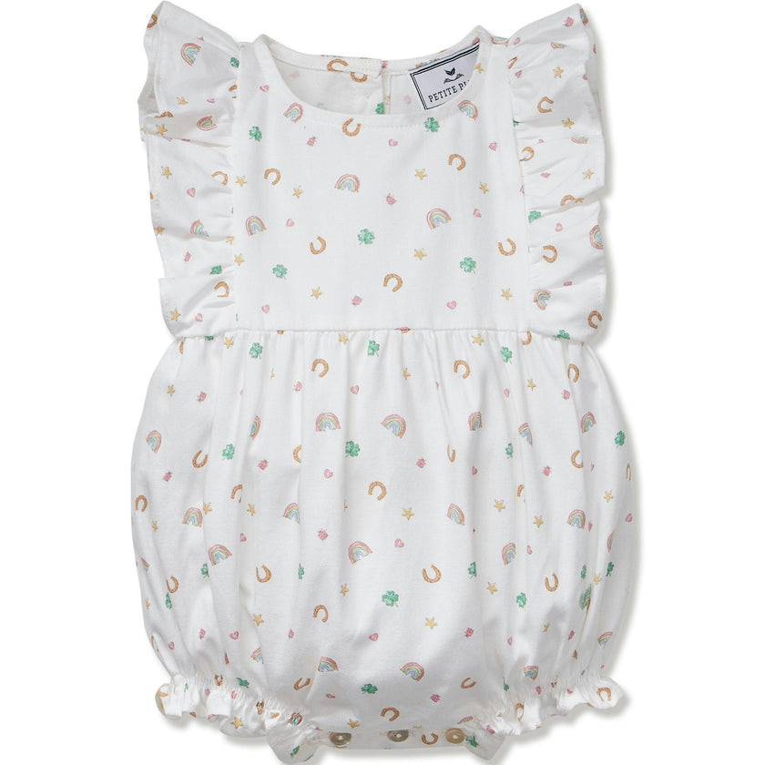 Baby's Twill Ruffled Romper in Good Luck Charms