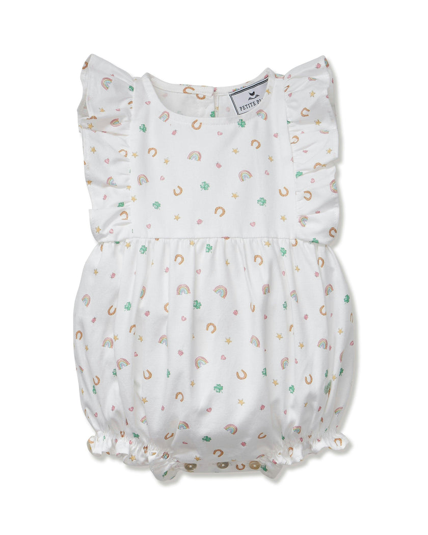 Baby's Twill Ruffled Romper in Good Luck Charms