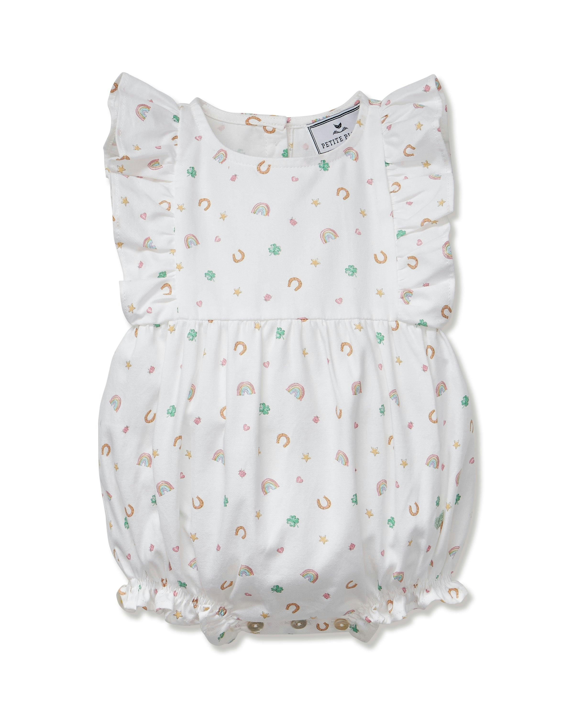 Baby's Twill Ruffled Romper in Good Luck Charms