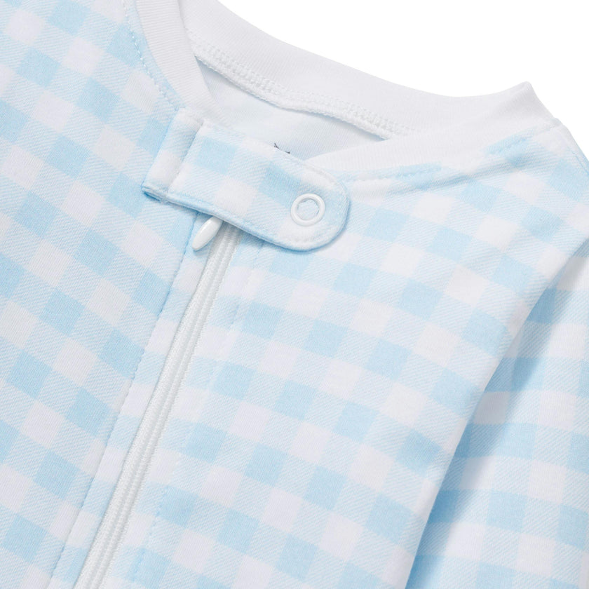Baby's Pima Romper in Light Blue Gingham