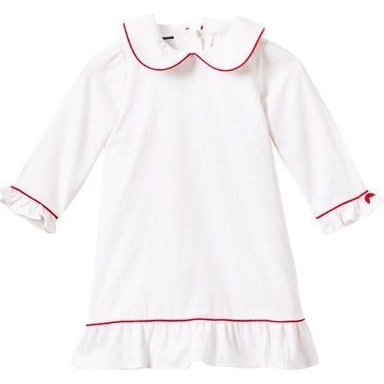 Girl's Twill Sophia Nightgown in White with Red Piping
