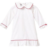 Girl's Twill Sophia Nightgown in White with Red Piping