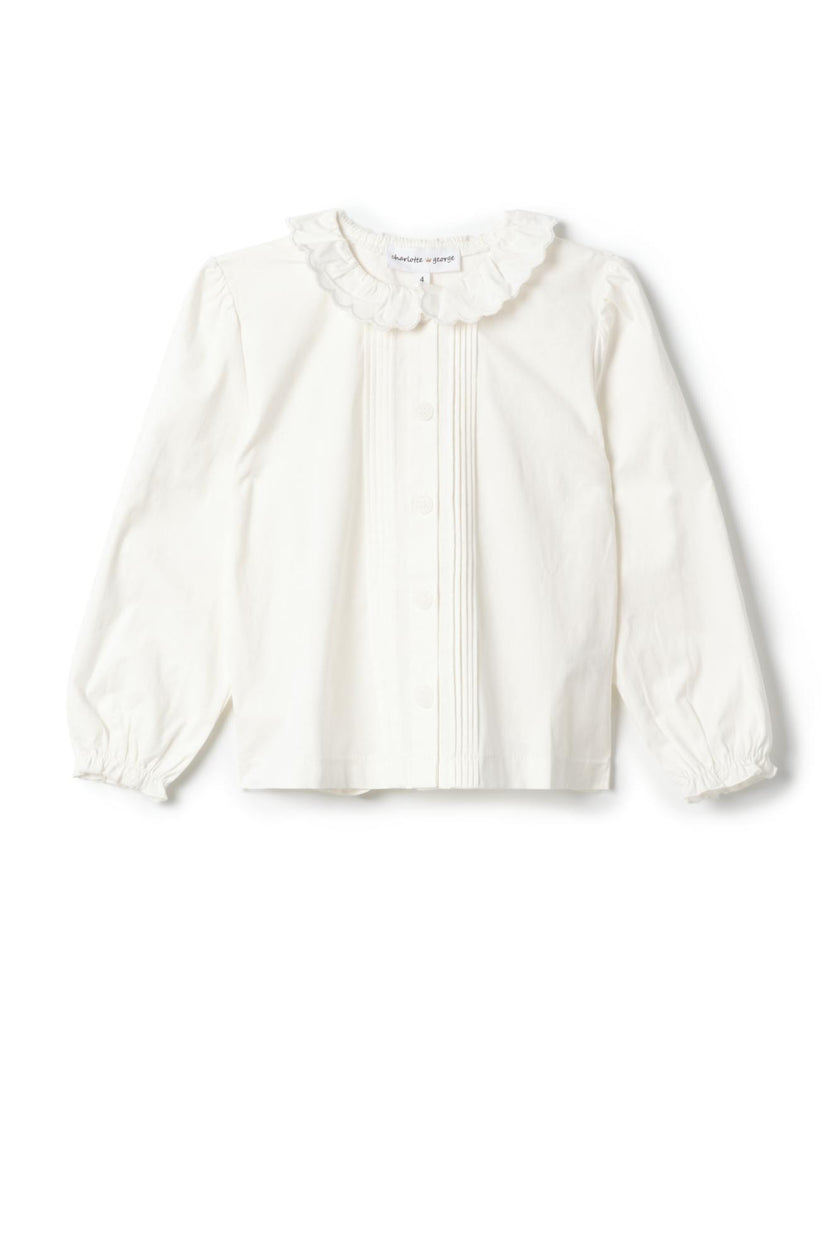 Woven Lace Trimmed Button Front Blouse