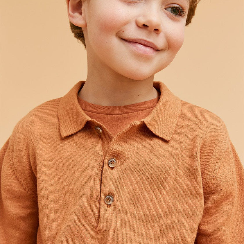 Rust Cotton Polo Jumper