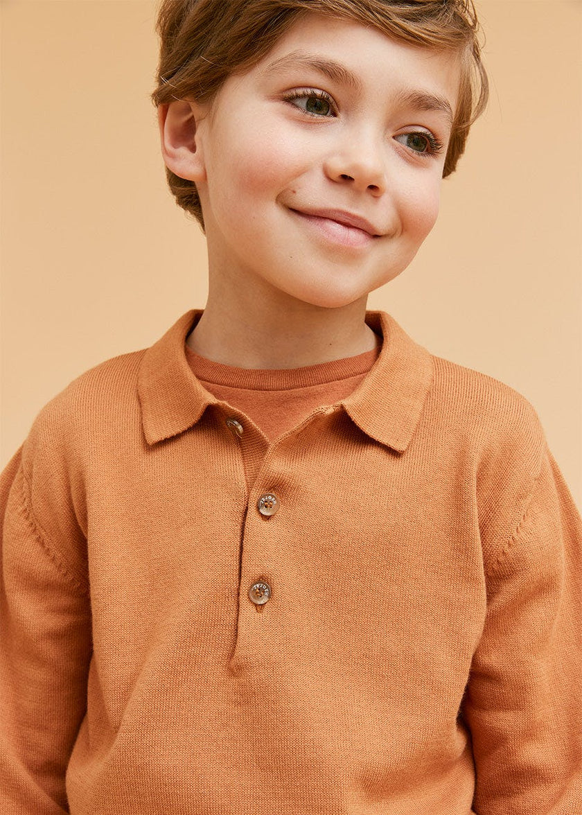Rust Cotton Polo Jumper