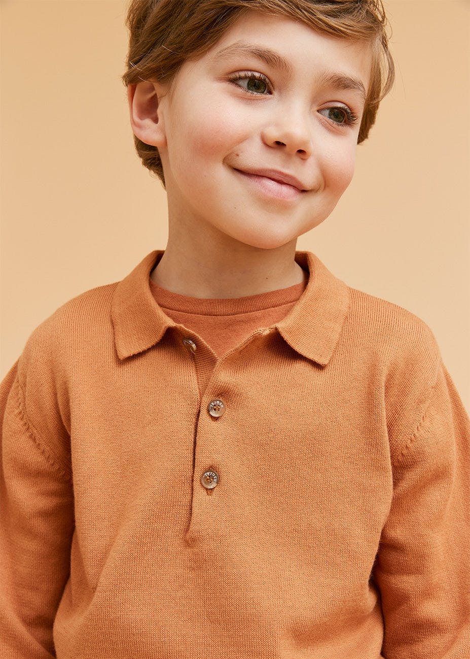 Rust Cotton Polo Jumper