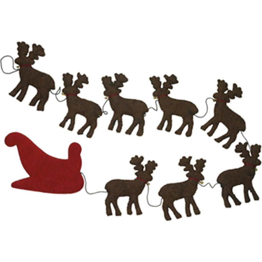 Handmade Reindeer Christmas Garland and Bunting Hand Felted Wool - 6'
