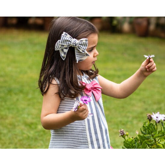 Girls' Grey  Stripe Ruffle Bloomer Set, Grey