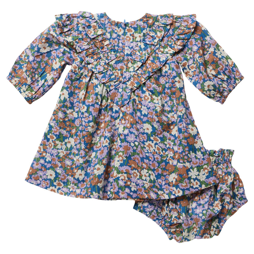 Baby Girls Everly Dress Set - True Blue Sketched Floral