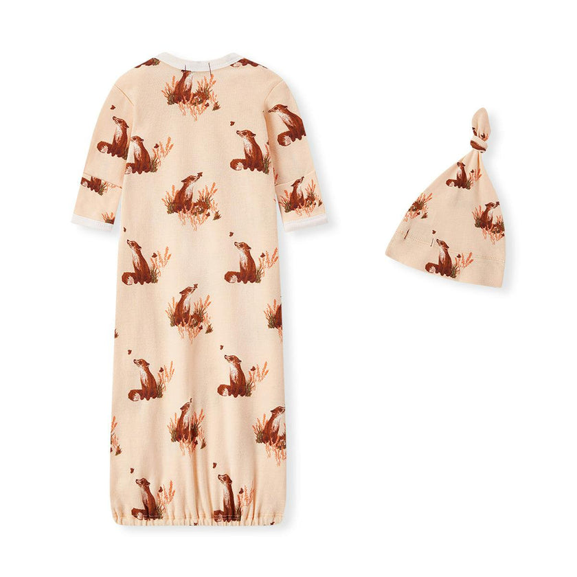 Floral Organic Cotton Newborn Gown & Hat Set