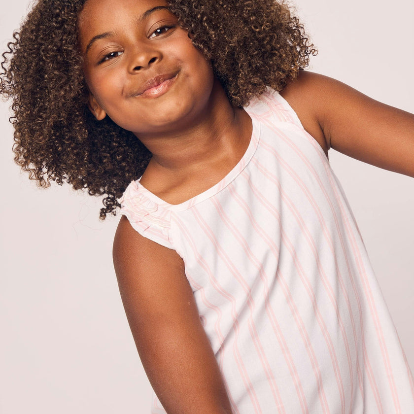 Girl's Twill Amelie Nightgown in Pink and White Stripe