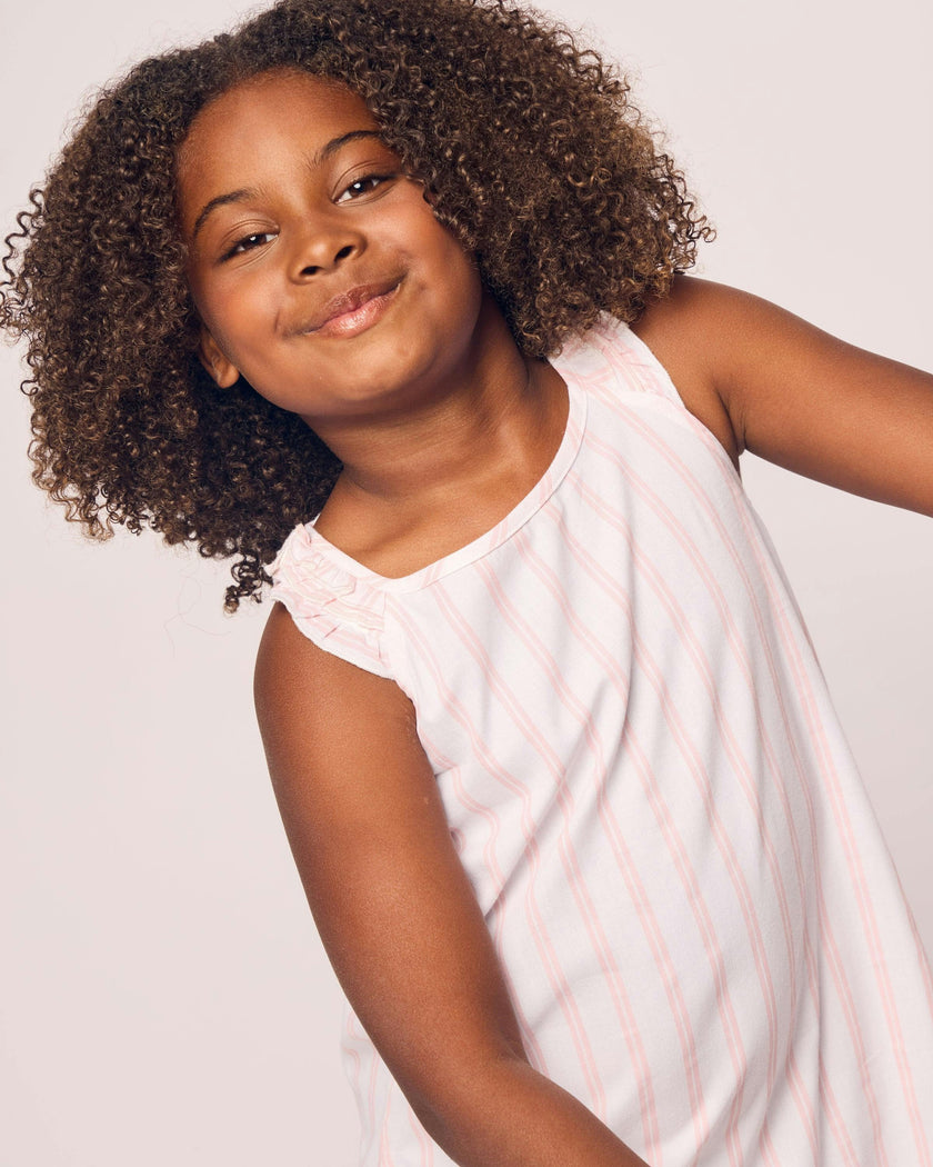 Girl's Twill Amelie Nightgown in Pink and White Stripe