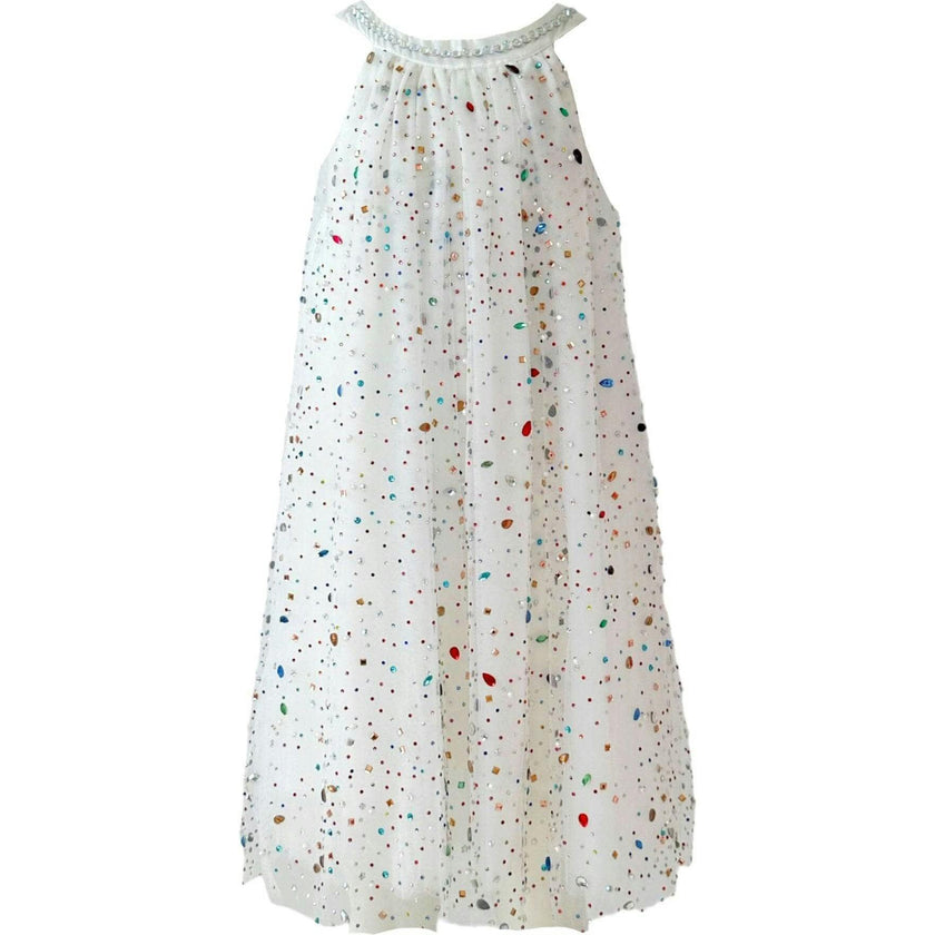 Rainbow Crystal Gem Halter Neck Sleeveless Dress
