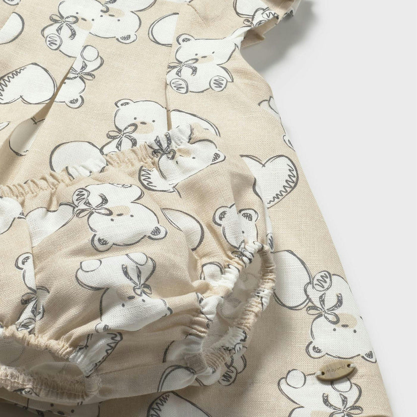 Teddy Bear Print Dress with Nappy Cover