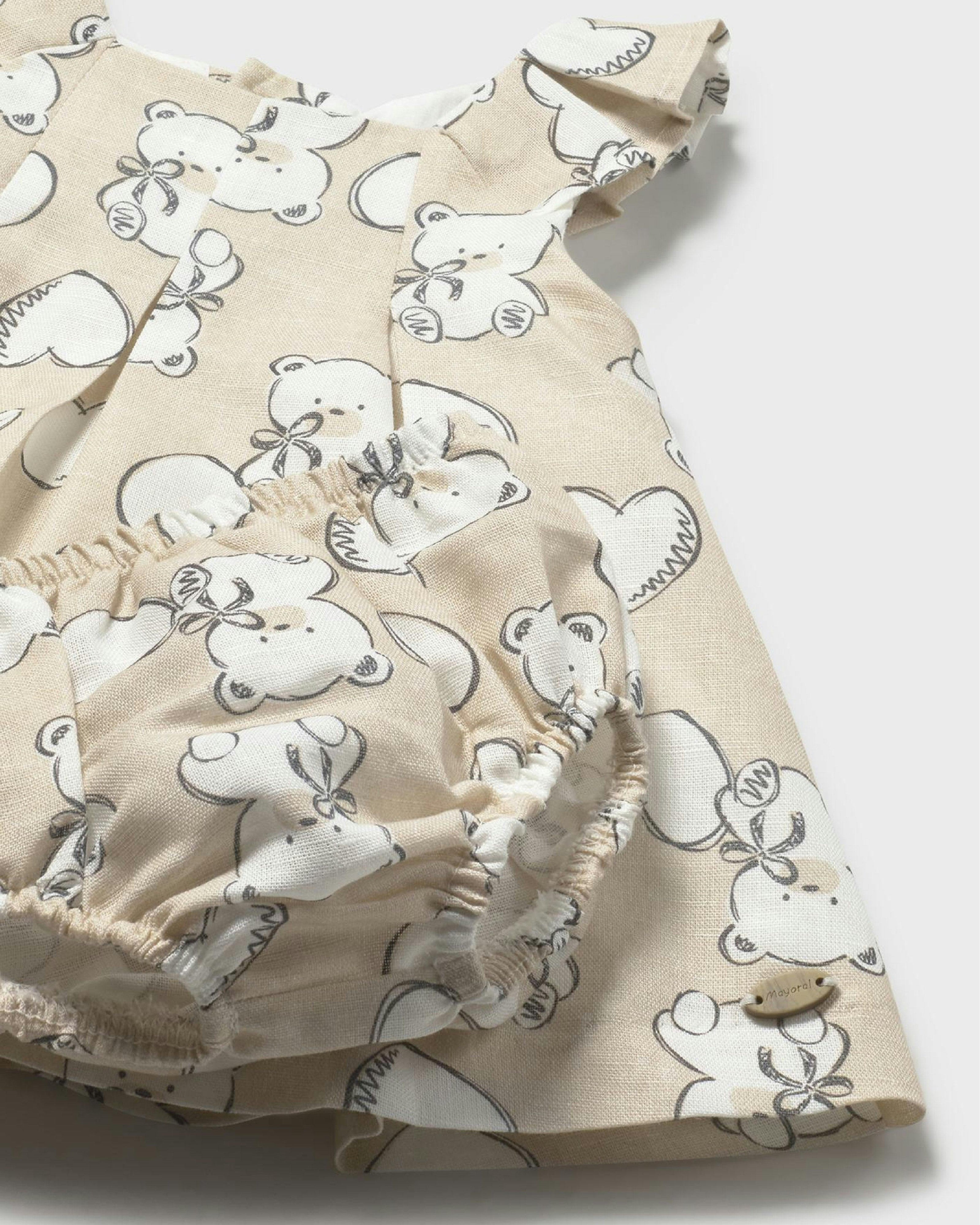 Teddy Bear Print Dress with Nappy Cover