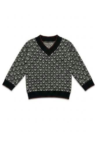 Jacquard Knit V Neck Sweater