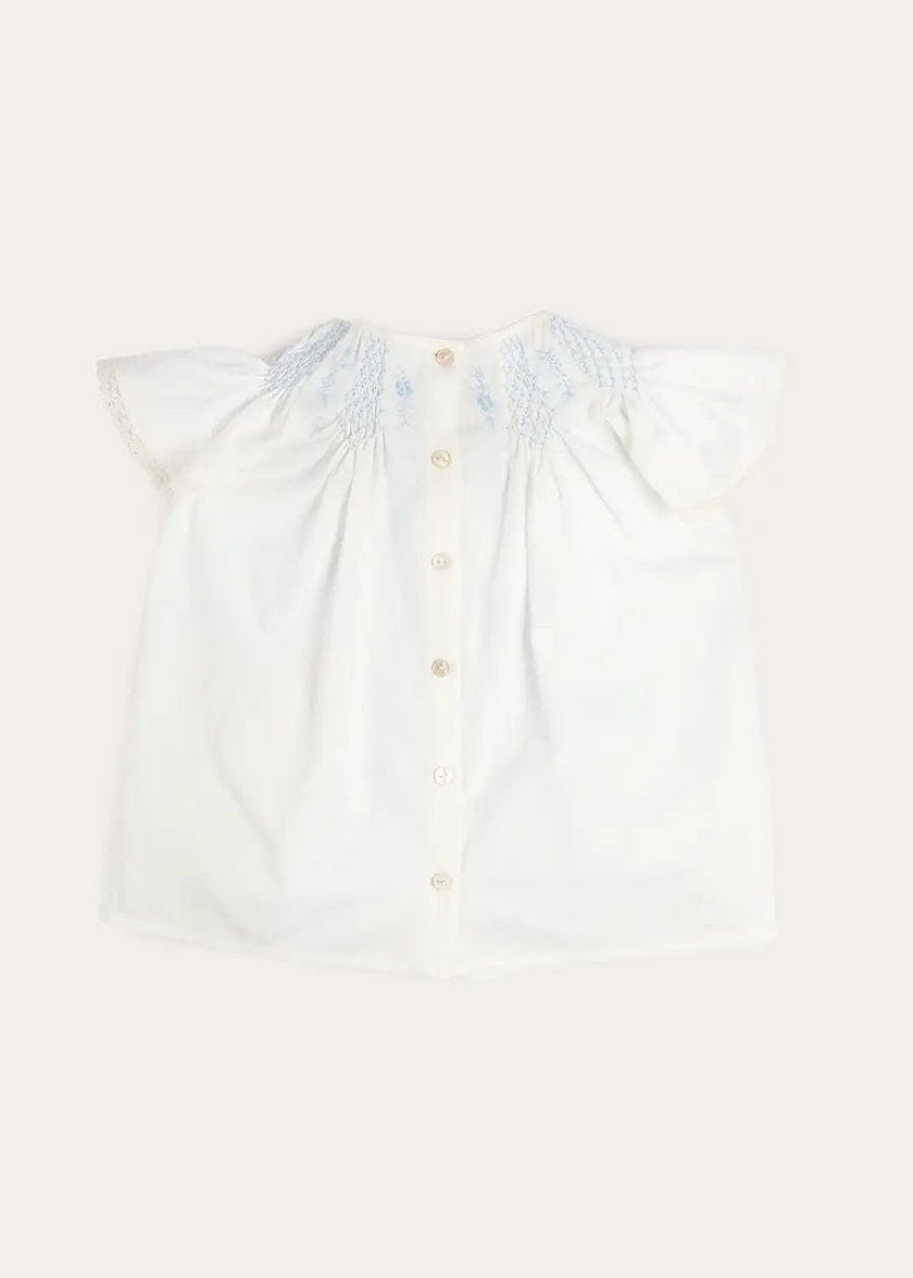 Butterfly Embroidered Lace Detail Cap Sleeve Blouse in White (18mths-10yrs)