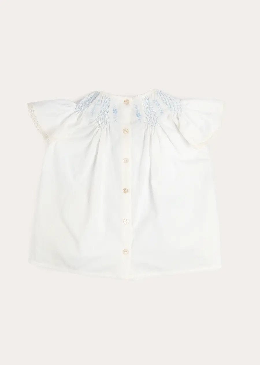 Butterfly Embroidered Lace Detail Cap Sleeve Blouse in White (18mths-10yrs)