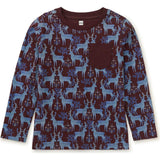 Long Sleeve Printed Pocket Tee, Blue