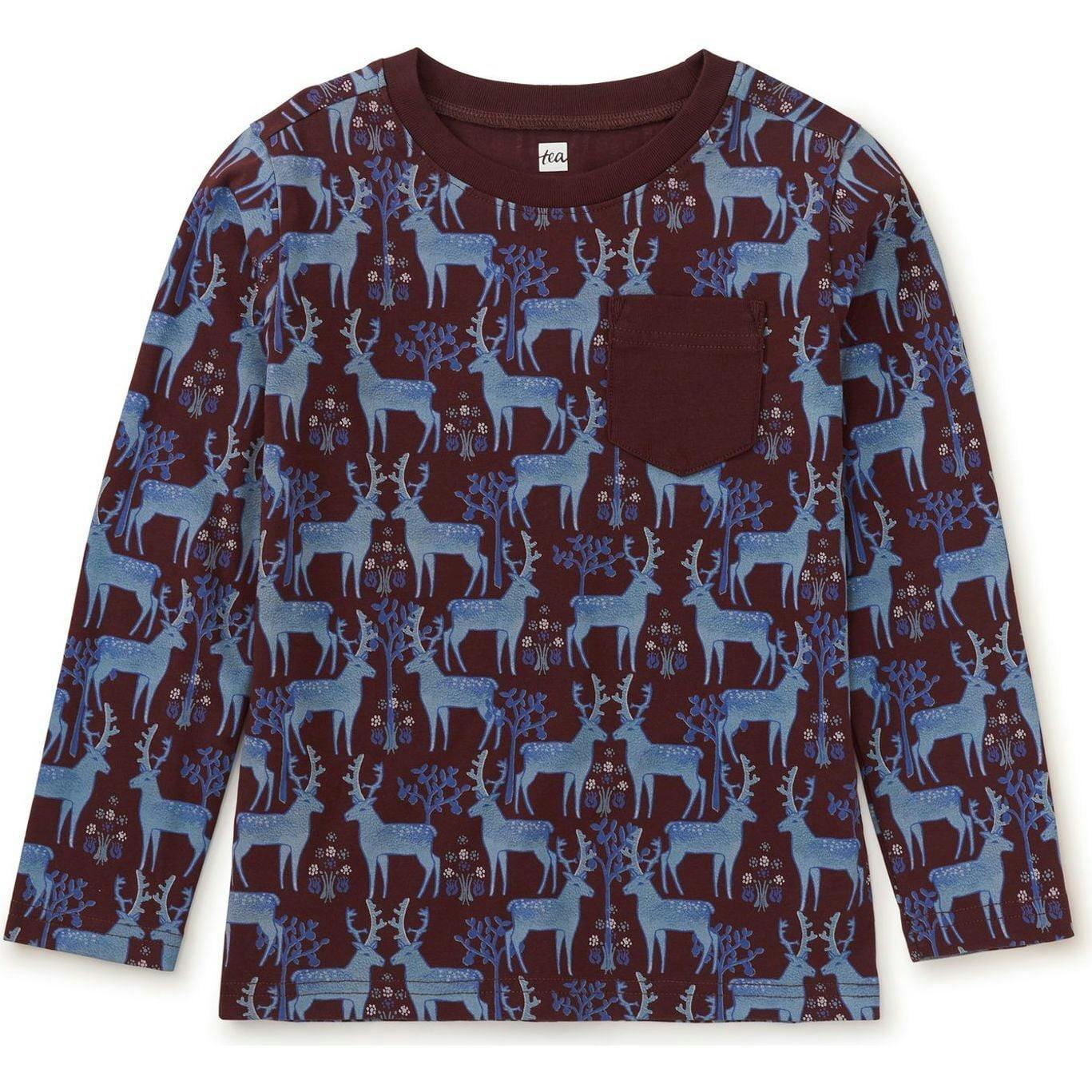 Long Sleeve Printed Pocket Tee, Blue