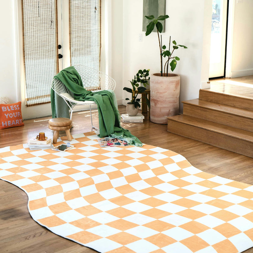 Yellow Wavy Checkered Rug