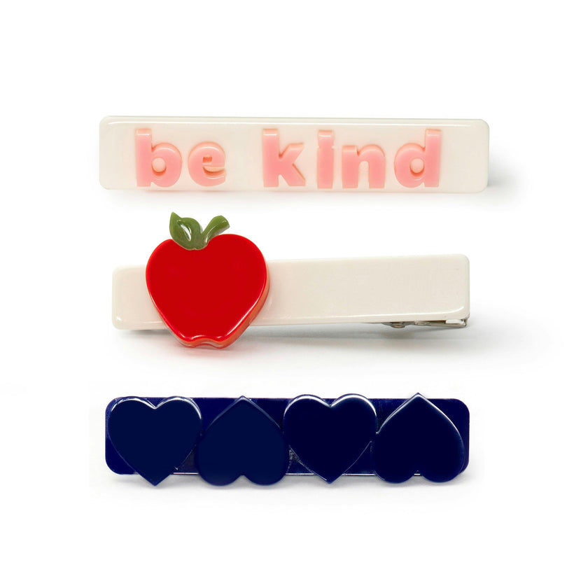 Apple Be Kind Hearts Navy Hair Clips -BTS