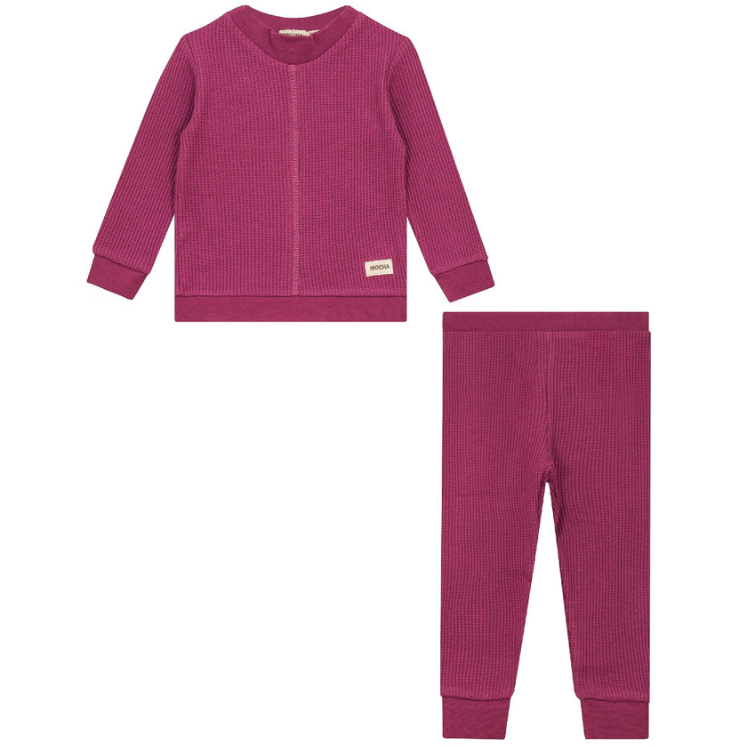 Stretch Waffle Knit Elastic Waist Top and Pants Two Piece Set