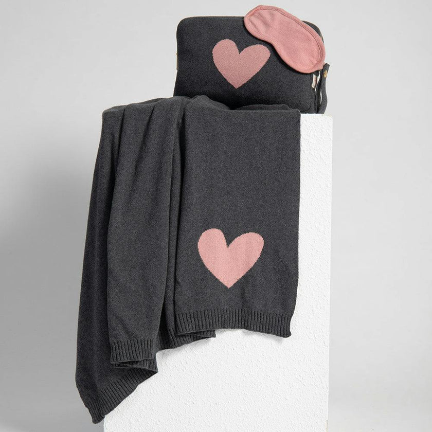 Hearts Reversible Blanket Travel Set