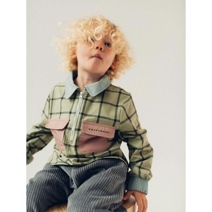 children's plaid shirt - misty green