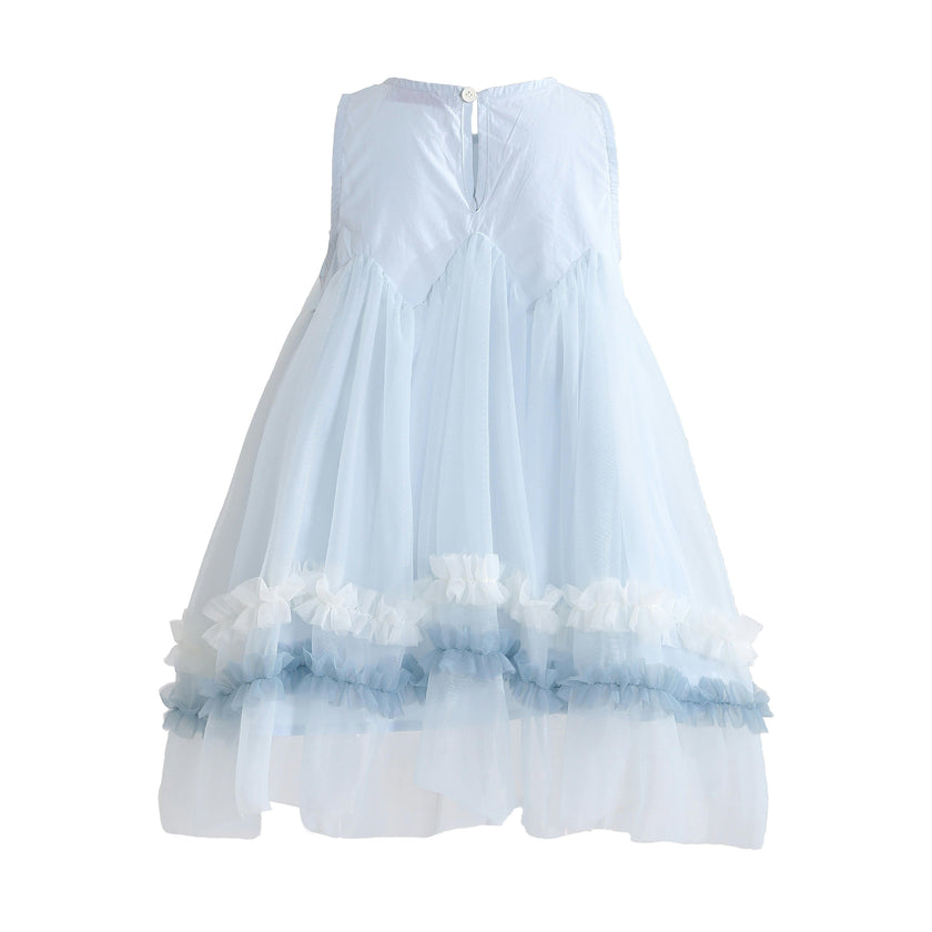 Blue Rosabella Ruffle Tulle Dress