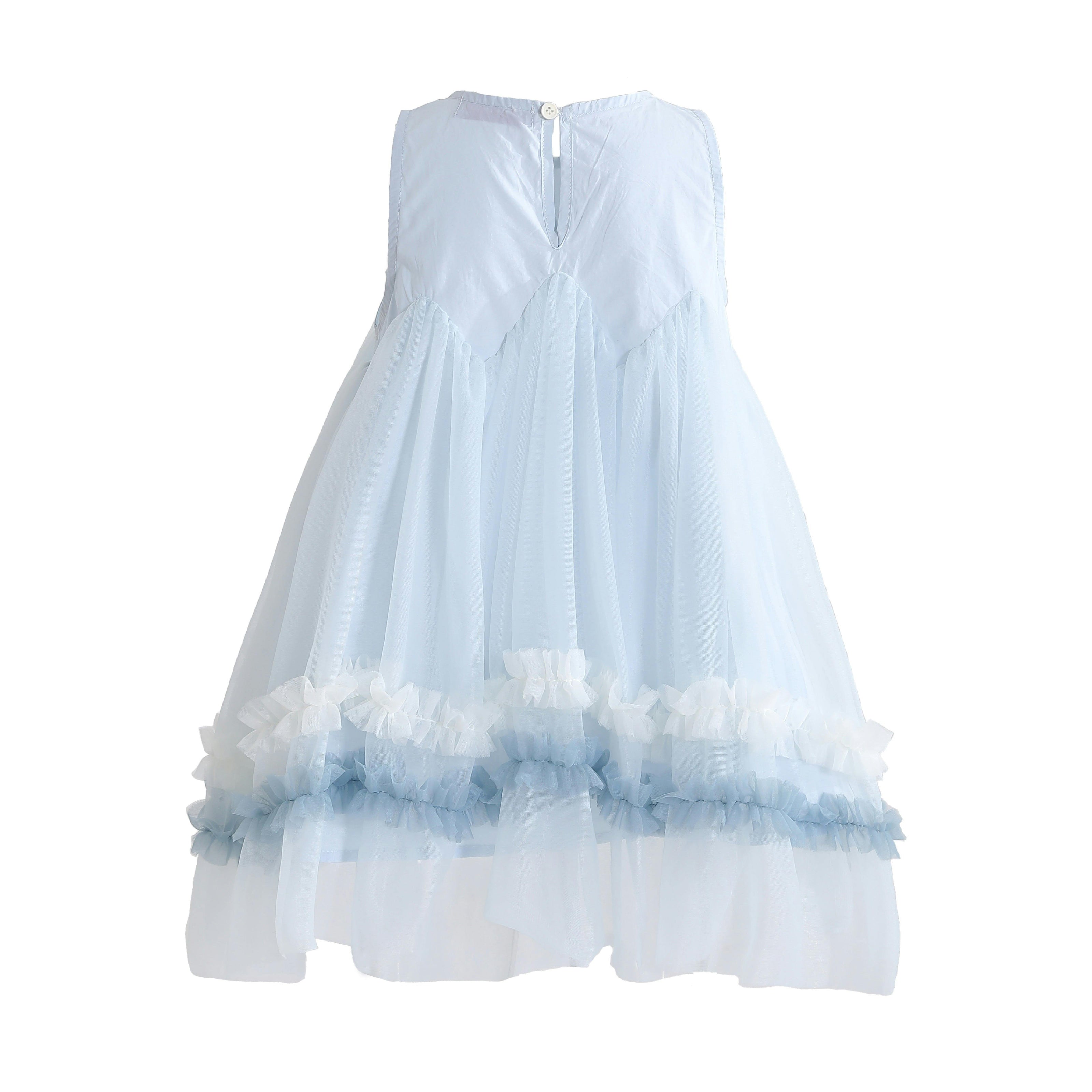 Blue Rosabella Ruffle Tulle Dress