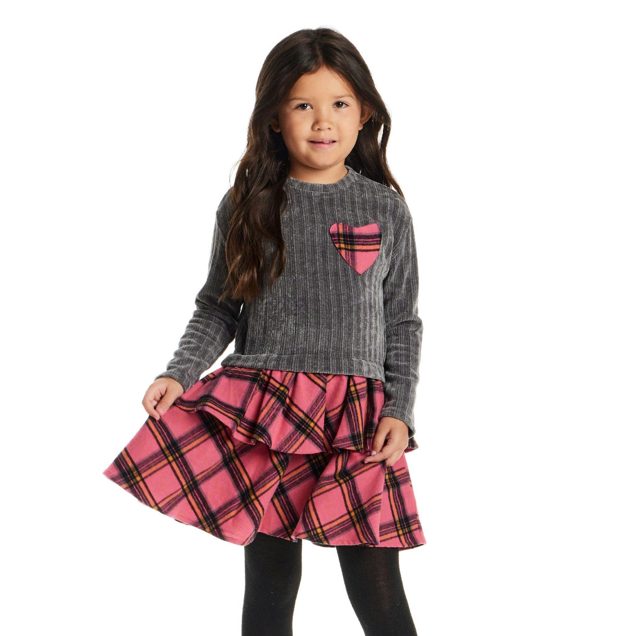Kids Knit Top Plaid Skirt Dress