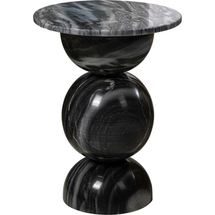 Aura 19" Modern Natural Marble Handmade Stacked Round Pedestal End Table