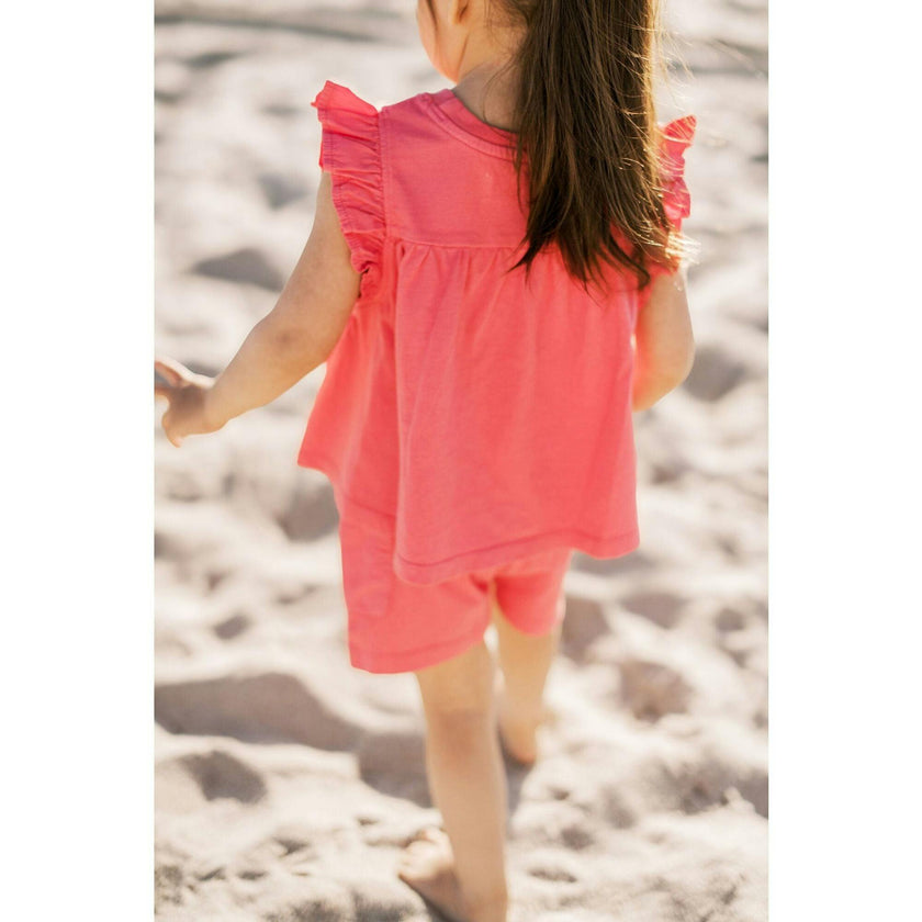 Garment Dye Ruffle T-Shirt, Red