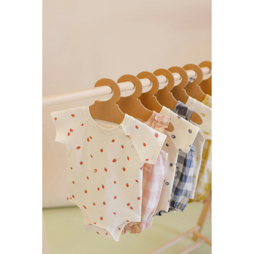 Print Short Raglan Sleeve Snap One-Piece, Red