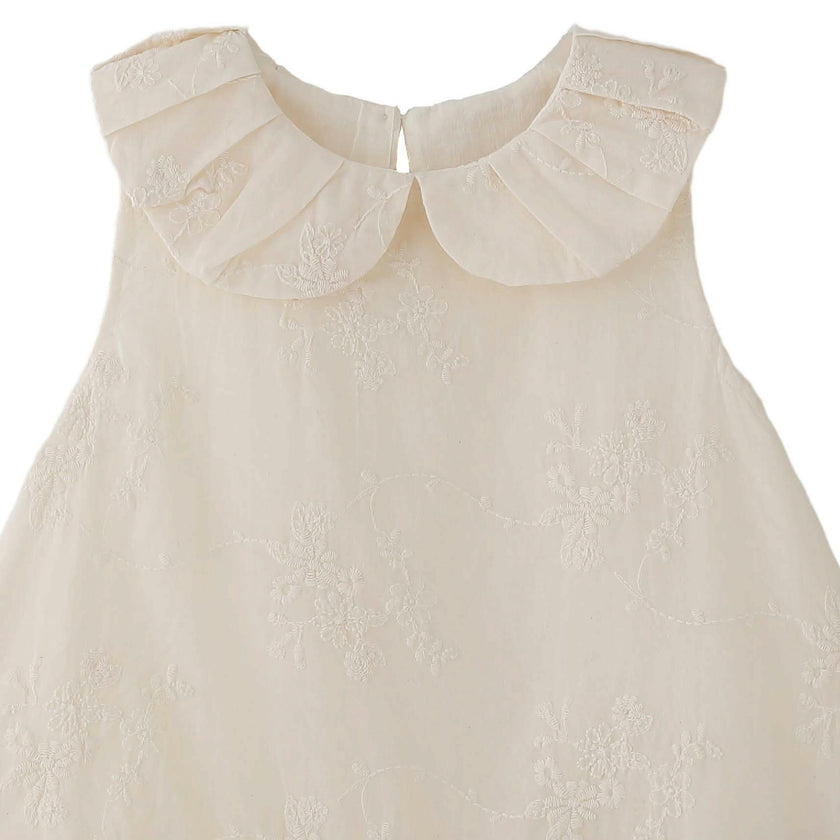 Cream Embroidered Collar Dress