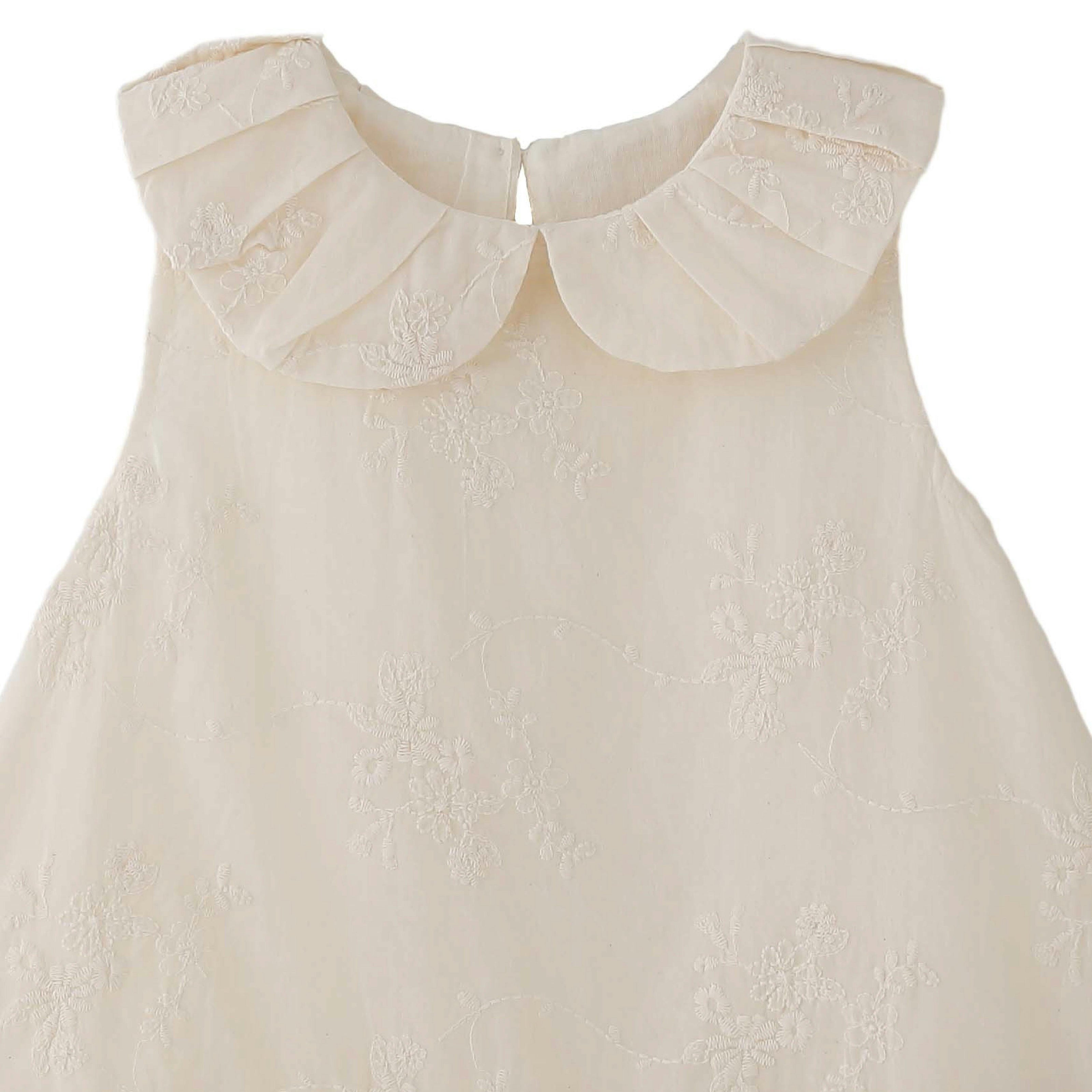 Cream Embroidered Collar Dress